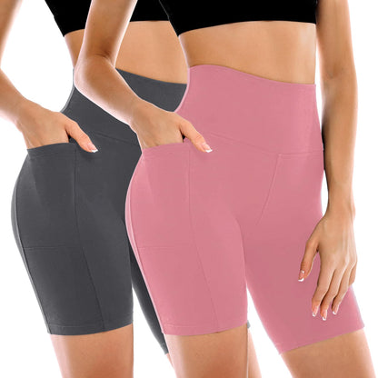 Leafigure 2 Pack Womens Biker Shorts with Pockets, High Waisted Tummy Control Yoga Shorts for Women Running Gym and Workout