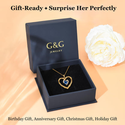 18K Gold Heart Birthstone Necklace Gift