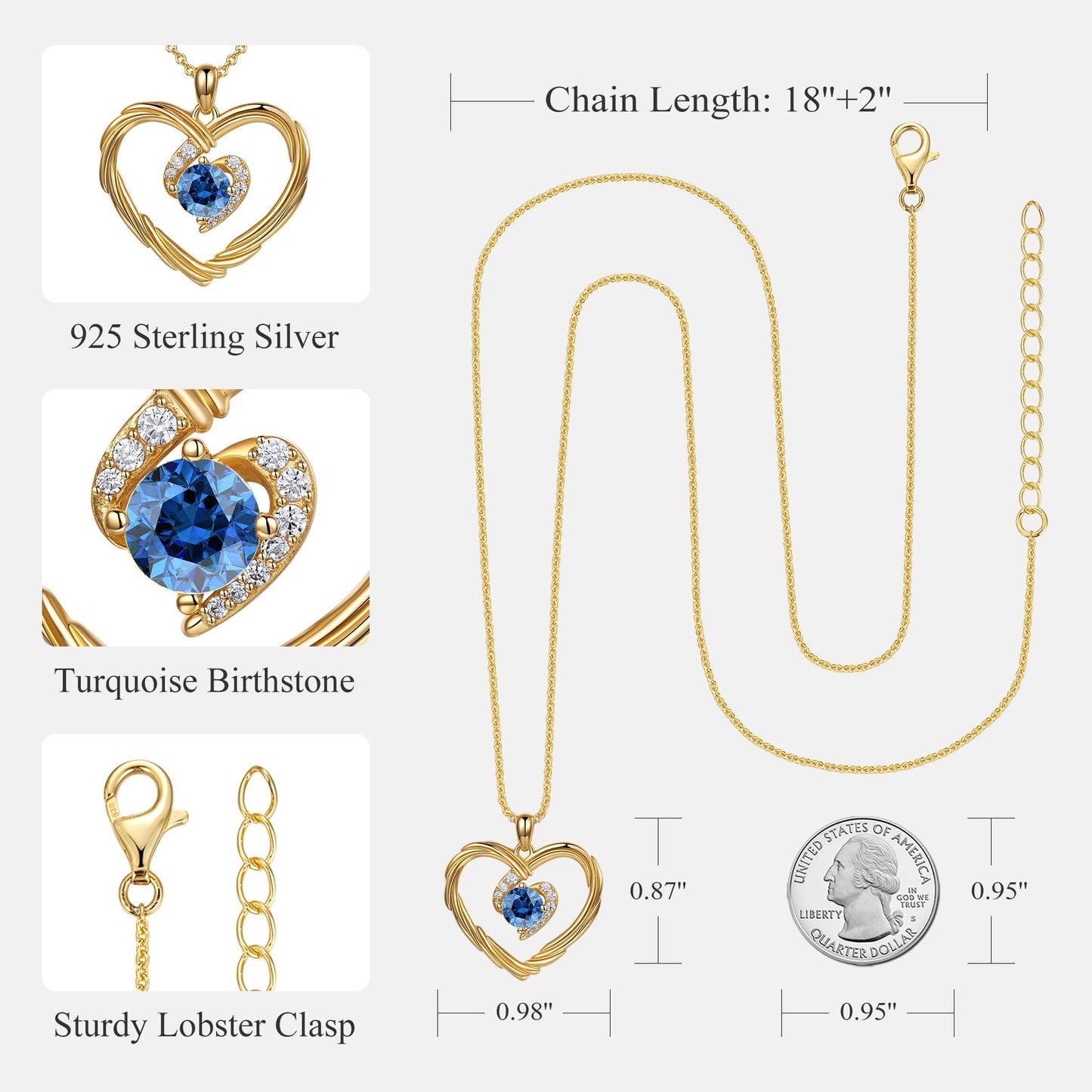 18K Gold Heart Birthstone Necklace Gift