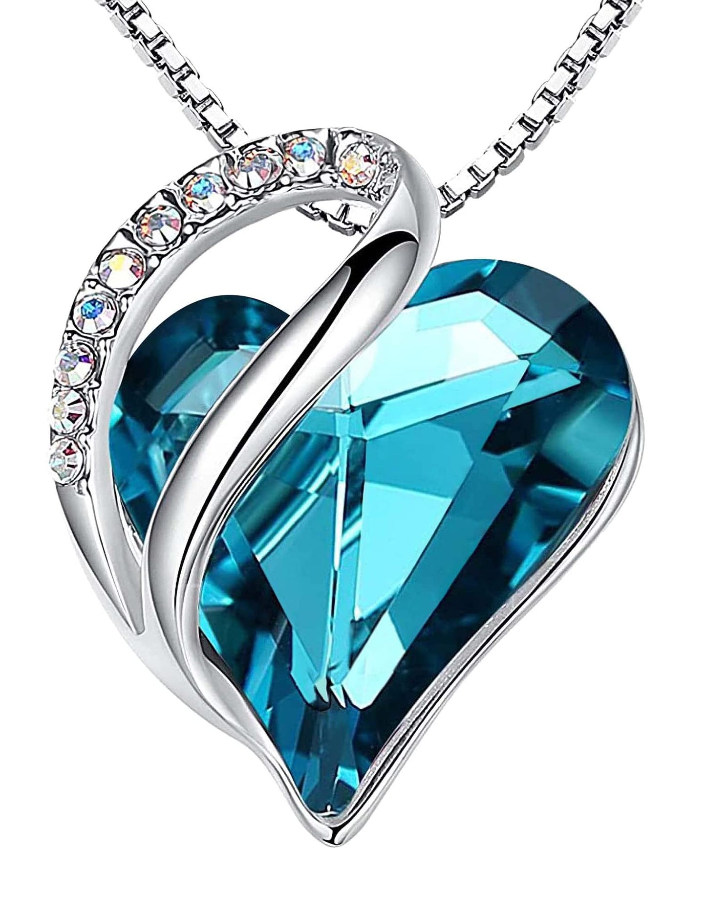 Leafael Gift Necklaces for Women, Infinity Love Birthstone Heart Crystal Pendant, Birthday Anniversary Jewelry for Wife, Mom, and Her, Silver Plated, 18" + 2" Adjustable Chain