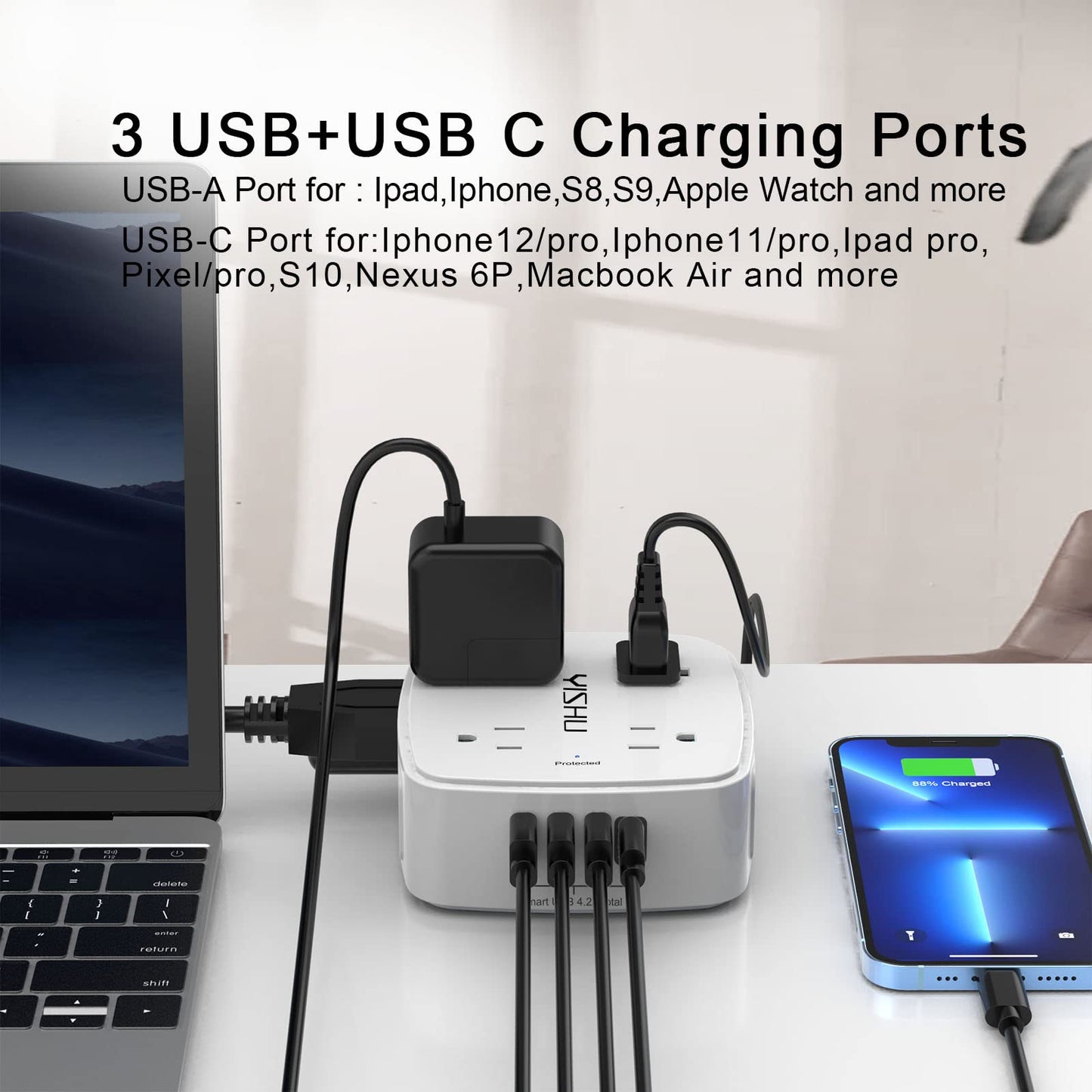 6FT Surge Protector USB Power Strip