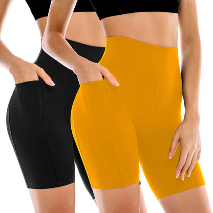 Leafigure 2 Pack Womens Biker Shorts with Pockets, High Waisted Tummy Control Yoga Shorts for Women Running Gym and Workout