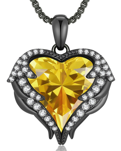 CDE Angel Wings Heart Birthstone Pendant Necklace Gift for Women
