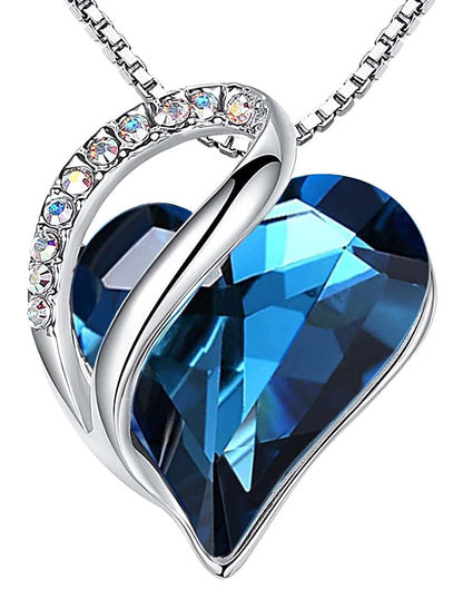 Leafael Gift Necklaces for Women, Infinity Love Birthstone Heart Crystal Pendant, Birthday Anniversary Jewelry for Wife, Mom, and Her, Silver Plated, 18" + 2" Adjustable Chain