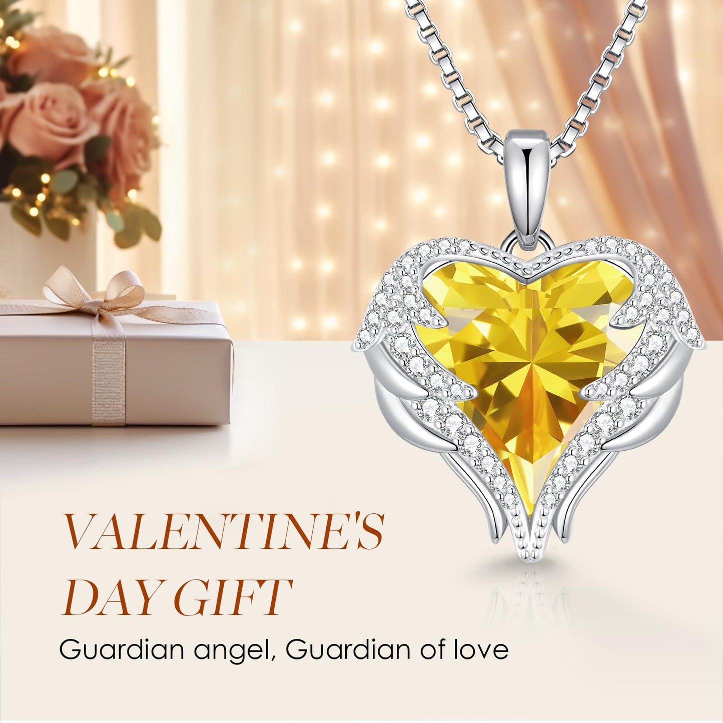 CDE Angel Wings Heart Birthstone Pendant Necklace Gift for Women