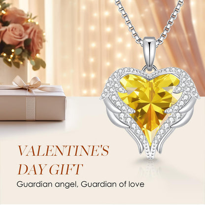CDE Angel Wings Heart Birthstone Pendant Necklace Gift for Women