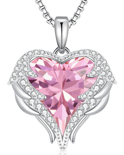 CDE Angel Wings Heart Birthstone Pendant Necklace Gift for Women