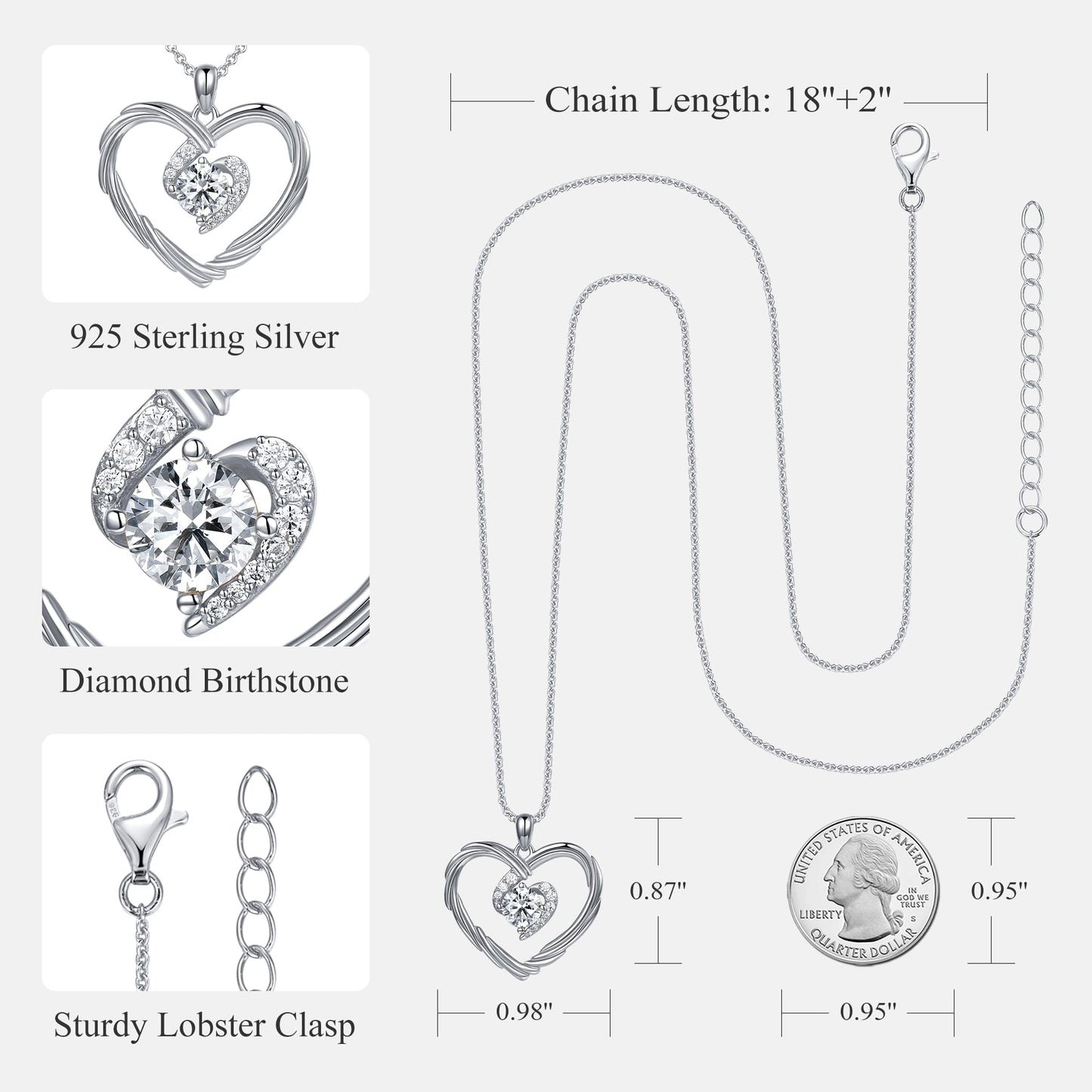 18K Gold Heart Birthstone Necklace Gift