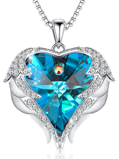 CDE Angel Wings Heart Birthstone Pendant Necklace Gift for Women