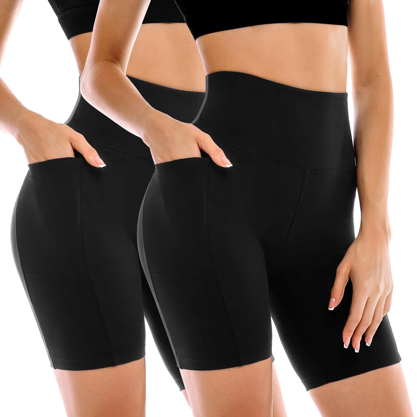 Leafigure 2 Pack Womens Biker Shorts with Pockets, High Waisted Tummy Control Yoga Shorts for Women Running Gym and Workout