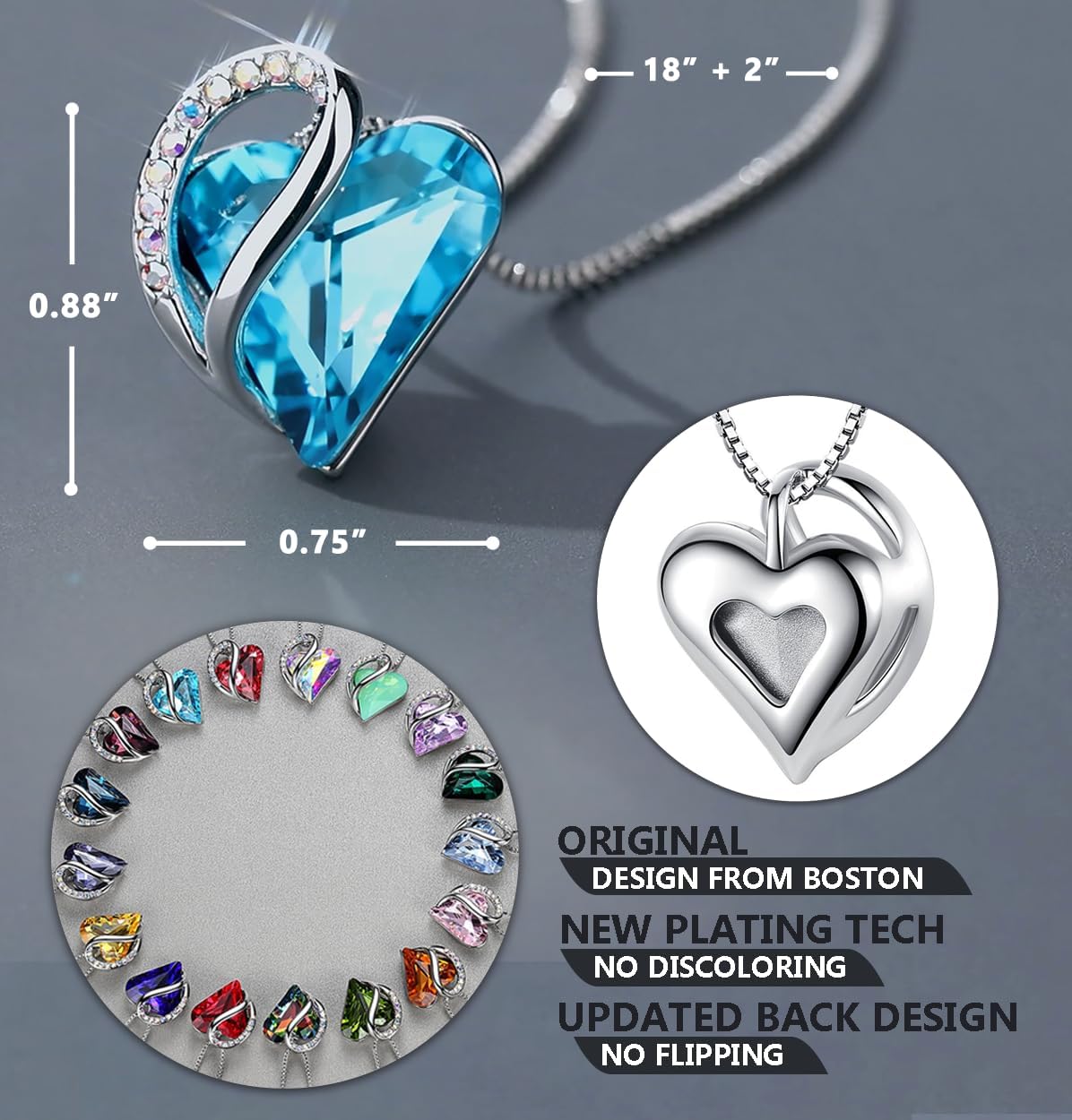 Leafael Gift Necklaces for Women, Infinity Love Birthstone Heart Crystal Pendant, Birthday Anniversary Jewelry for Wife, Mom, and Her, Silver Plated, 18" + 2" Adjustable Chain