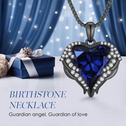 CDE Angel Wings Heart Birthstone Pendant Necklace Gift for Women