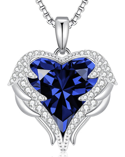 CDE Angel Wings Heart Birthstone Pendant Necklace Gift for Women