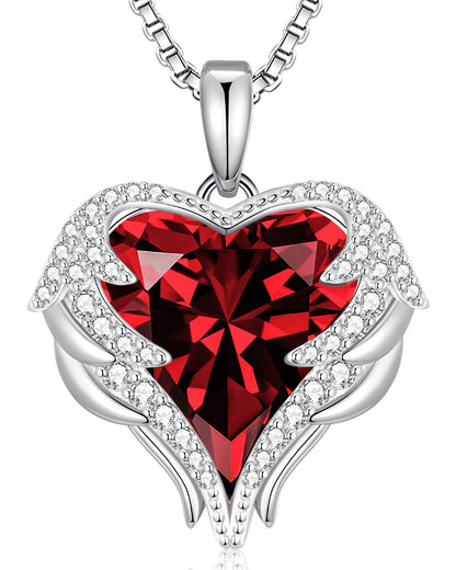CDE Angel Wings Heart Birthstone Pendant Necklace Gift for Women