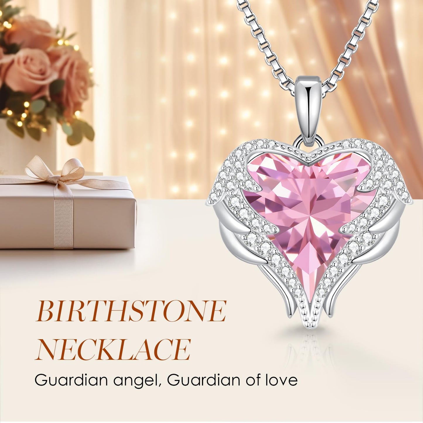 CDE Angel Wings Heart Birthstone Pendant Necklace Gift for Women
