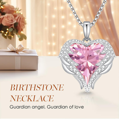 CDE Angel Wings Heart Birthstone Pendant Necklace Gift for Women