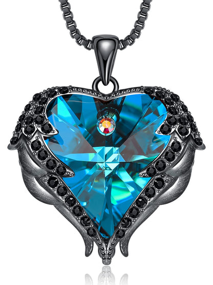 CDE Angel Wings Heart Birthstone Pendant Necklace Gift for Women