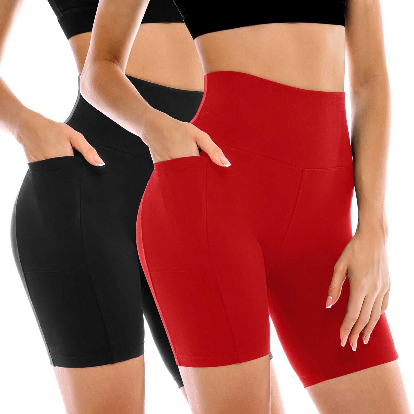 Leafigure 2 Pack Womens Biker Shorts with Pockets, High Waisted Tummy Control Yoga Shorts for Women Running Gym and Workout