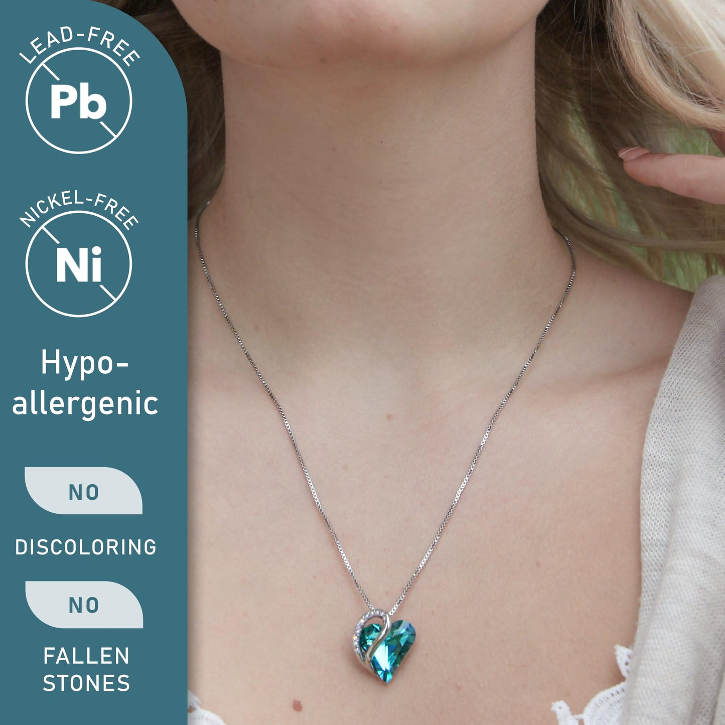 Leafael Gift Necklaces for Women, Infinity Love Birthstone Heart Crystal Pendant, Birthday Anniversary Jewelry for Wife, Mom, and Her, Silver Plated, 18" + 2" Adjustable Chain