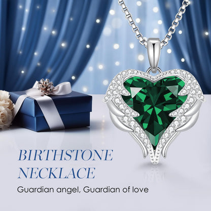 CDE Angel Wings Heart Birthstone Pendant Necklace Gift for Women