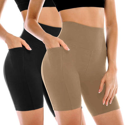 Leafigure 2 Pack Womens Biker Shorts with Pockets, High Waisted Tummy Control Yoga Shorts for Women Running Gym and Workout