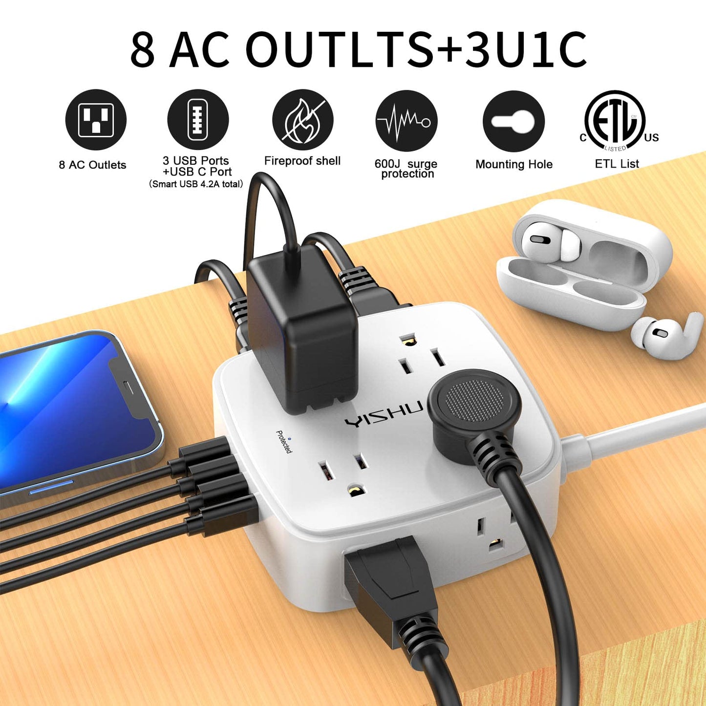6FT Surge Protector USB Power Strip