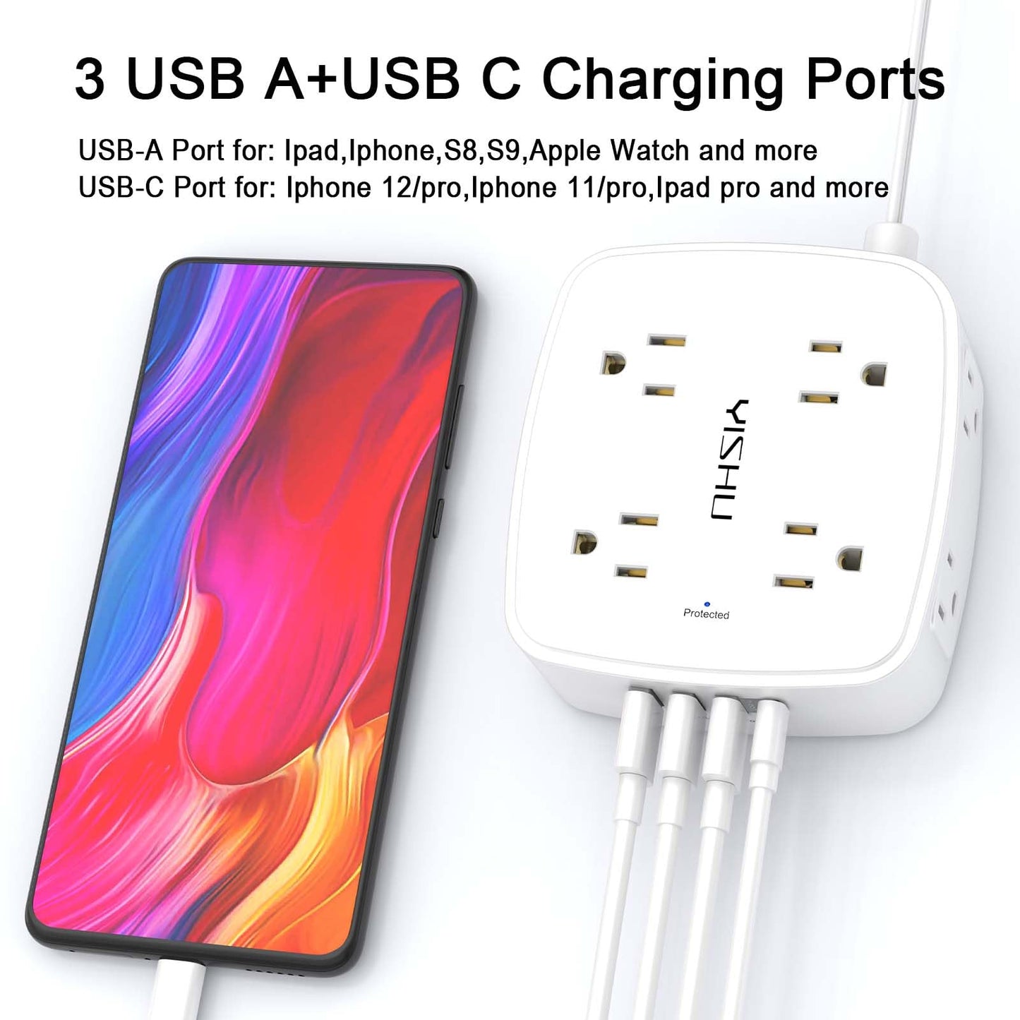 6FT Surge Protector USB Power Strip