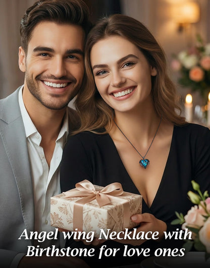 CDE Angel Wings Heart Birthstone Pendant Necklace Gift for Women