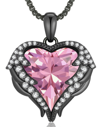 CDE Angel Wings Heart Birthstone Pendant Necklace Gift for Women