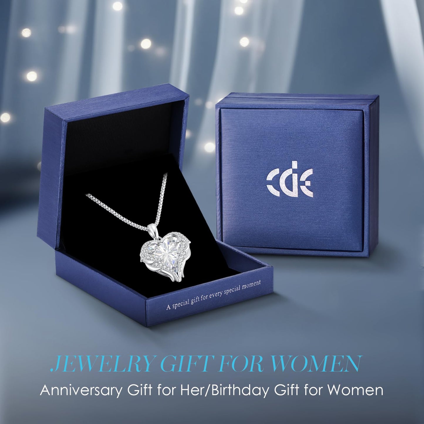 CDE Angel Wings Heart Birthstone Pendant Necklace Gift for Women