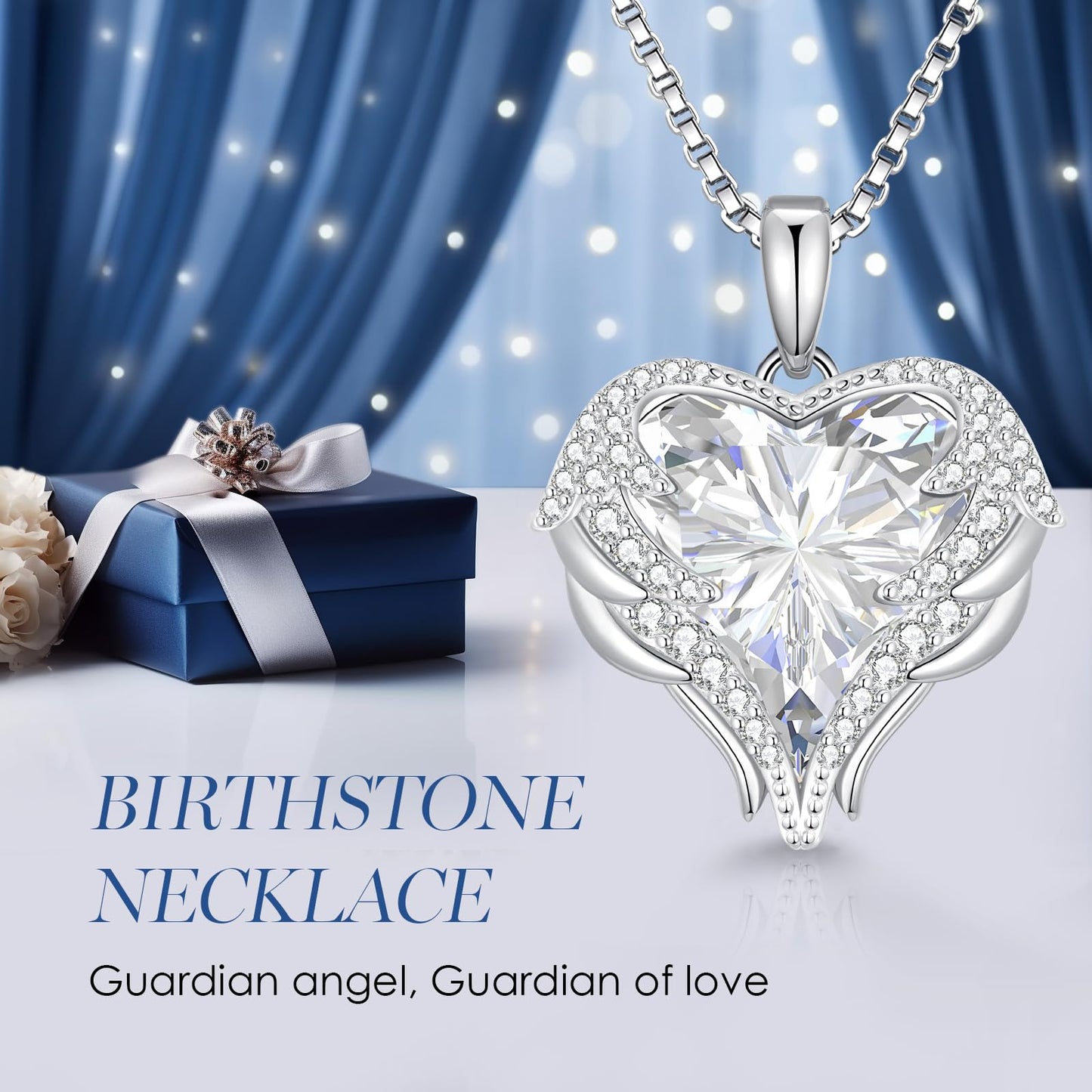 CDE Angel Wings Heart Birthstone Pendant Necklace Gift for Women