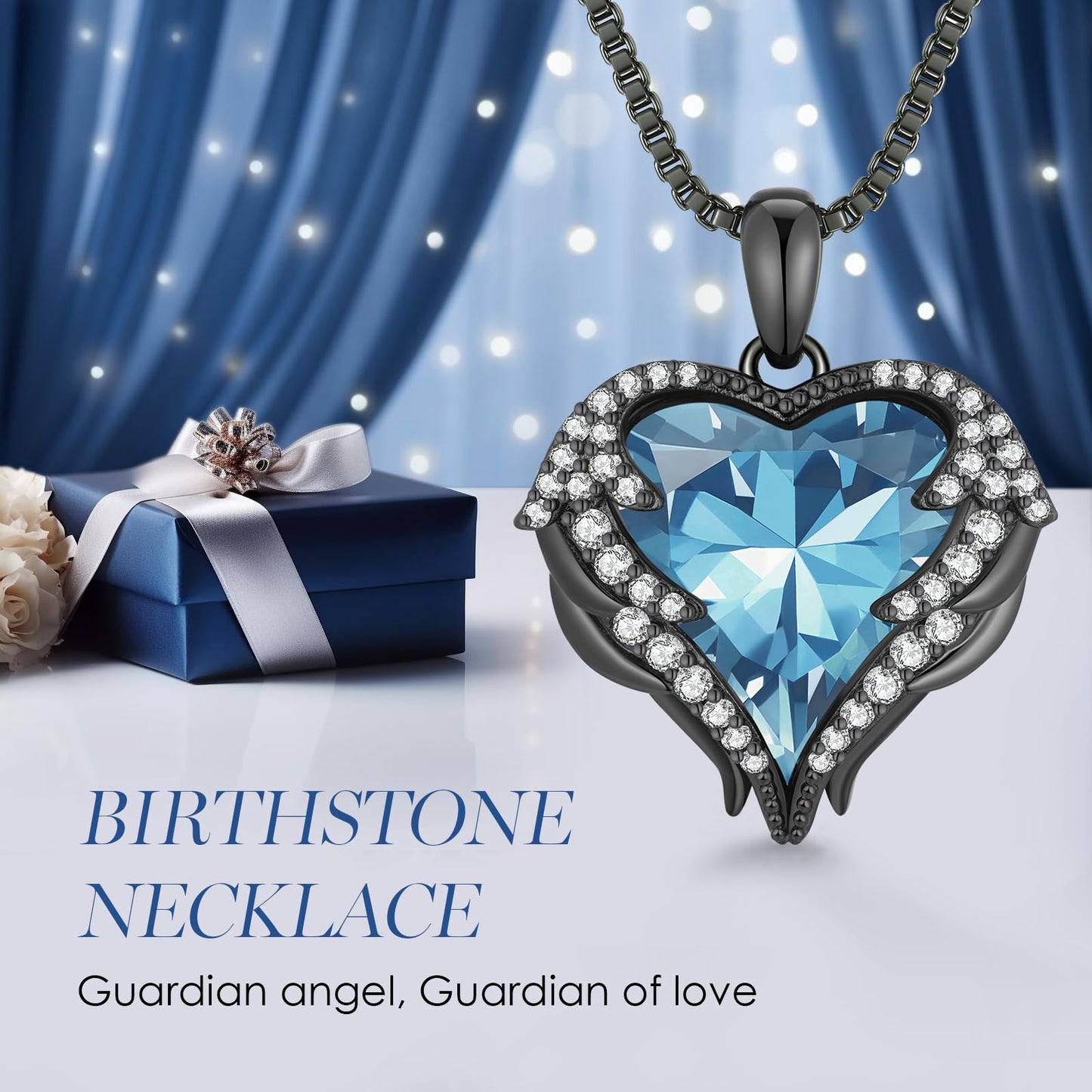 CDE Angel Wings Heart Birthstone Pendant Necklace Gift for Women