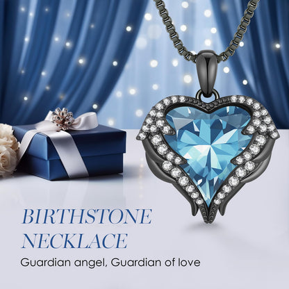CDE Angel Wings Heart Birthstone Pendant Necklace Gift for Women