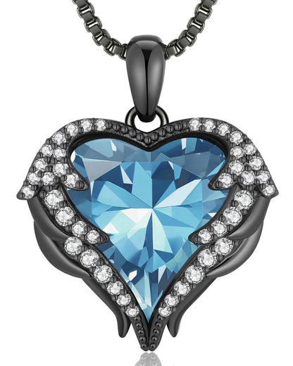 CDE Angel Wings Heart Birthstone Pendant Necklace Gift for Women