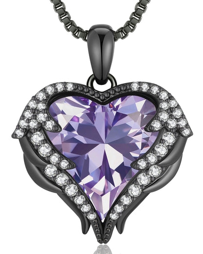 CDE Angel Wings Heart Birthstone Pendant Necklace Gift for Women