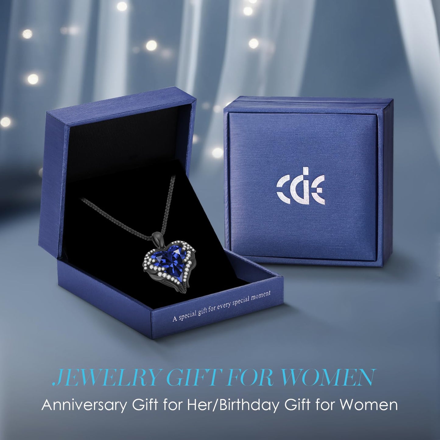 CDE Angel Wings Heart Birthstone Pendant Necklace Gift for Women