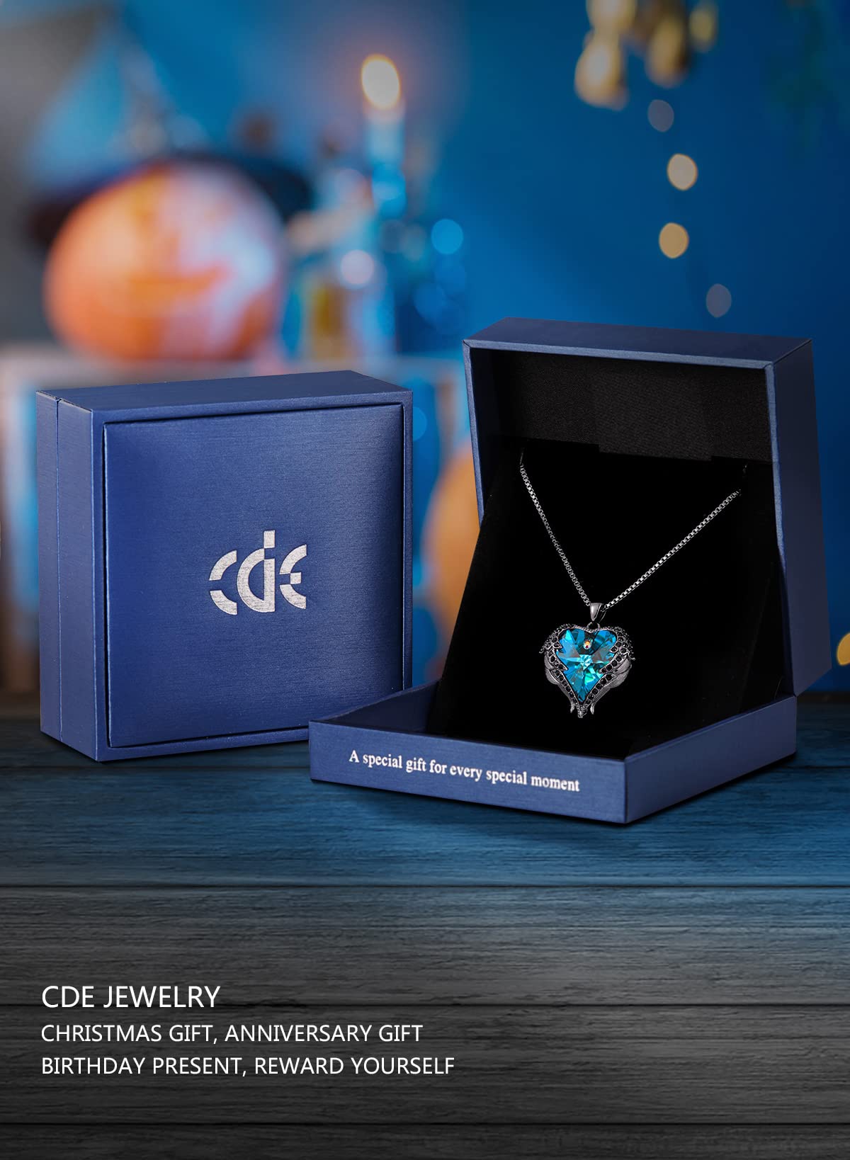 CDE Angel Wings Heart Birthstone Pendant Necklace Gift for Women