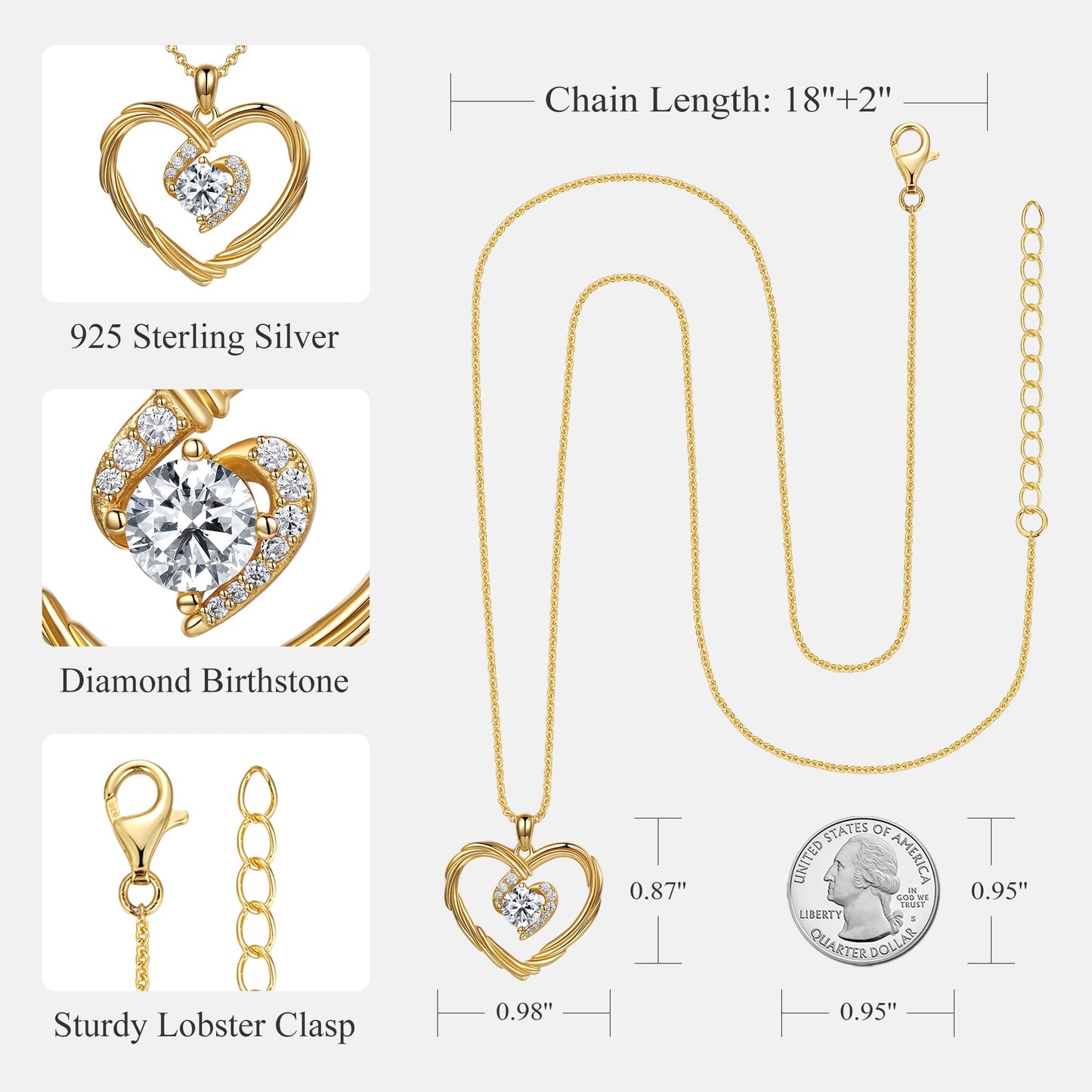 18K Gold Heart Birthstone Necklace Gift