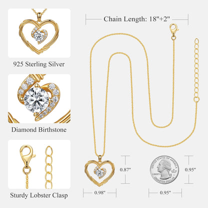 18K Gold Heart Birthstone Necklace Gift