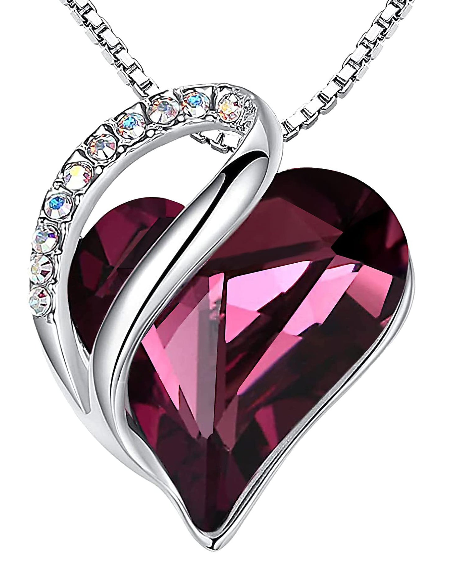 Leafael Gift Necklaces for Women, Infinity Love Birthstone Heart Crystal Pendant, Birthday Anniversary Jewelry for Wife, Mom, and Her, Silver Plated, 18" + 2" Adjustable Chain