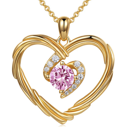 18K Gold Heart Birthstone Necklace Gift