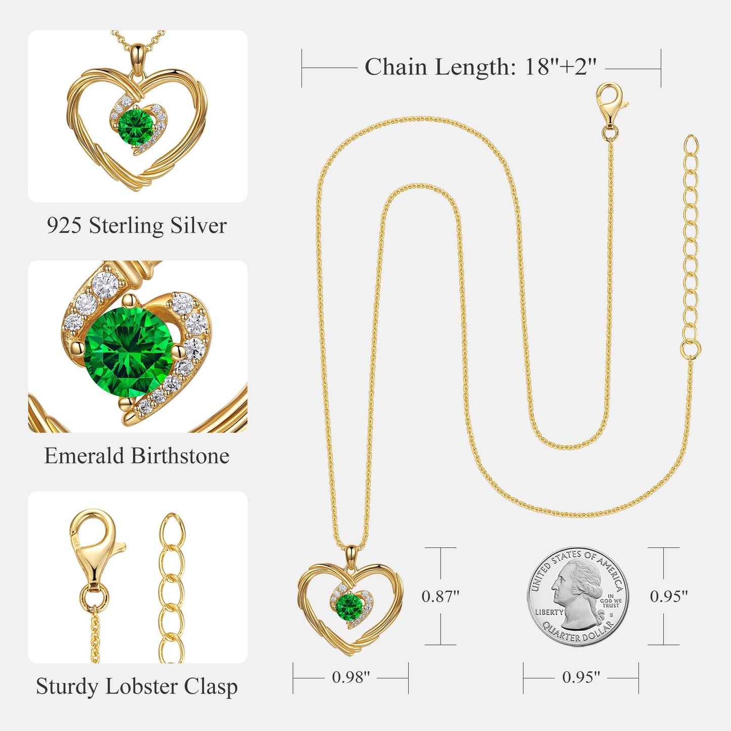 18K Gold Heart Birthstone Necklace Gift