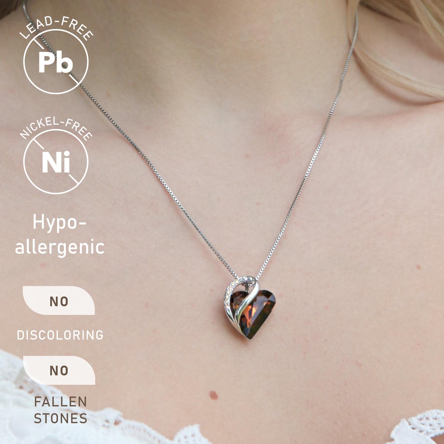 Leafael Gift Necklaces for Women, Infinity Love Birthstone Heart Crystal Pendant, Birthday Anniversary Jewelry for Wife, Mom, and Her, Silver Plated, 18" + 2" Adjustable Chain