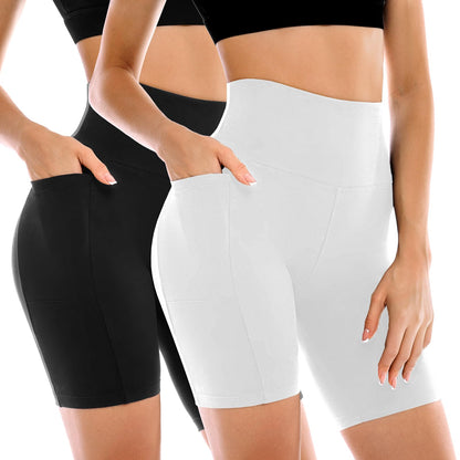 Leafigure 2 Pack Womens Biker Shorts with Pockets, High Waisted Tummy Control Yoga Shorts for Women Running Gym and Workout