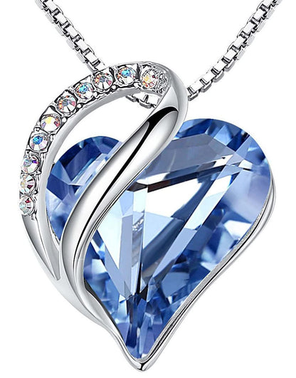 Leafael Gift Necklaces for Women, Infinity Love Birthstone Heart Crystal Pendant, Birthday Anniversary Jewelry for Wife, Mom, and Her, Silver Plated, 18" + 2" Adjustable Chain