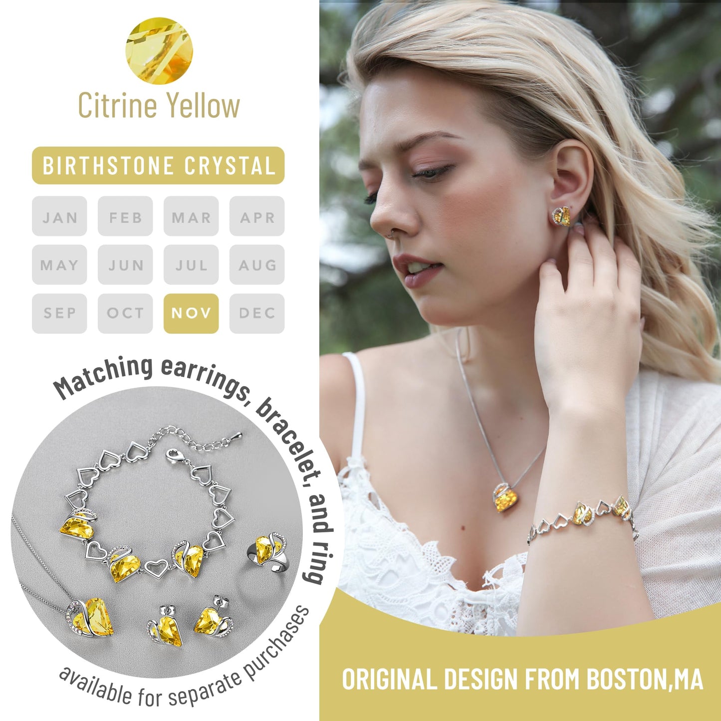 Leafael Gift Necklaces for Women, Infinity Love Birthstone Heart Crystal Pendant, Birthday Anniversary Jewelry for Wife, Mom, and Her, Silver Plated, 18" + 2" Adjustable Chain
