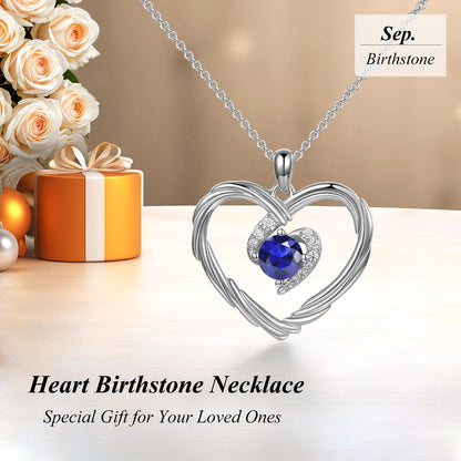 18K Gold Heart Birthstone Necklace Gift