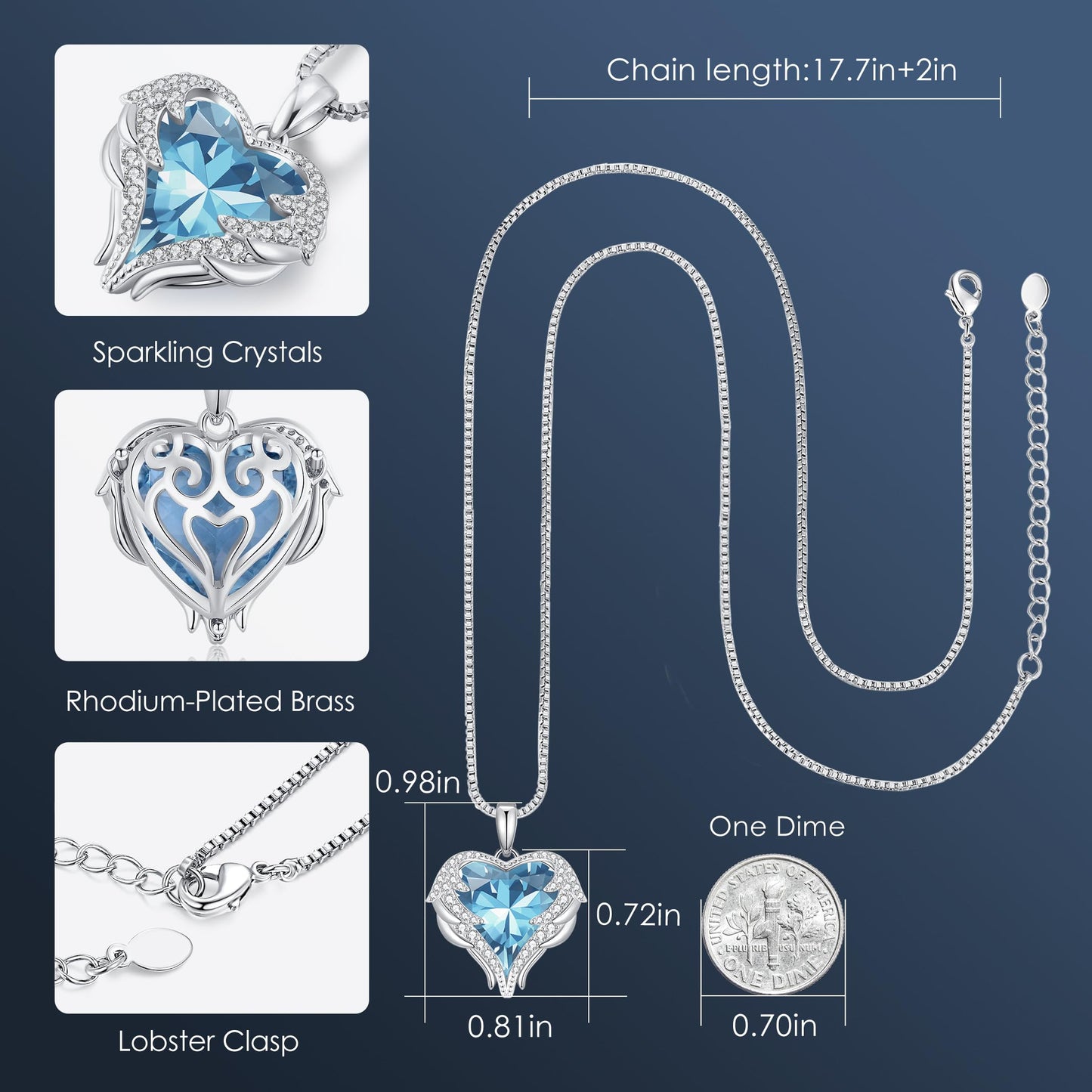 CDE Angel Wings Heart Birthstone Pendant Necklace Gift for Women