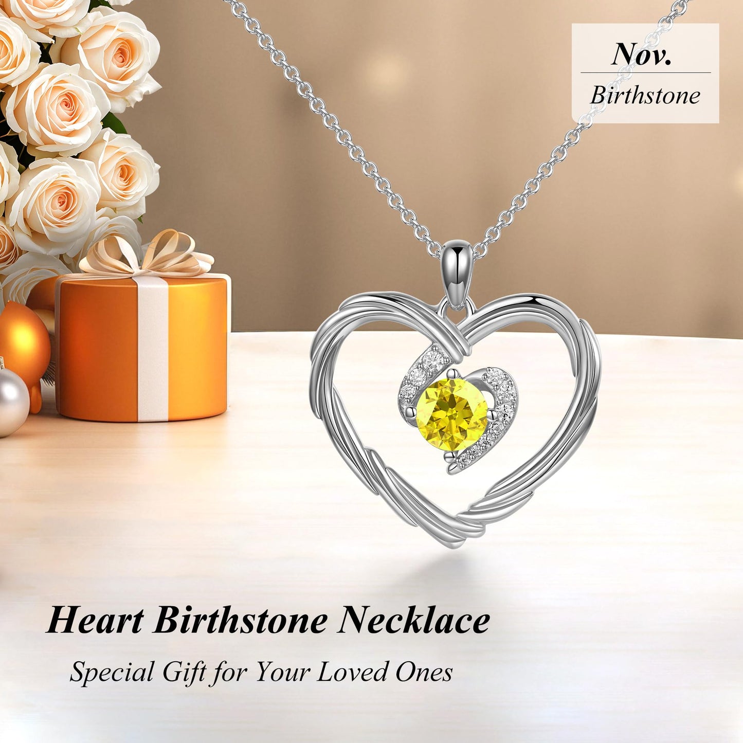 18K Gold Heart Birthstone Necklace Gift