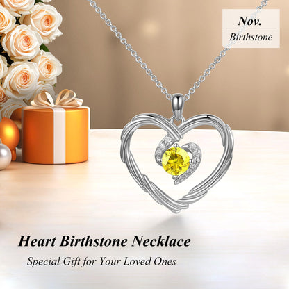 18K Gold Heart Birthstone Necklace Gift